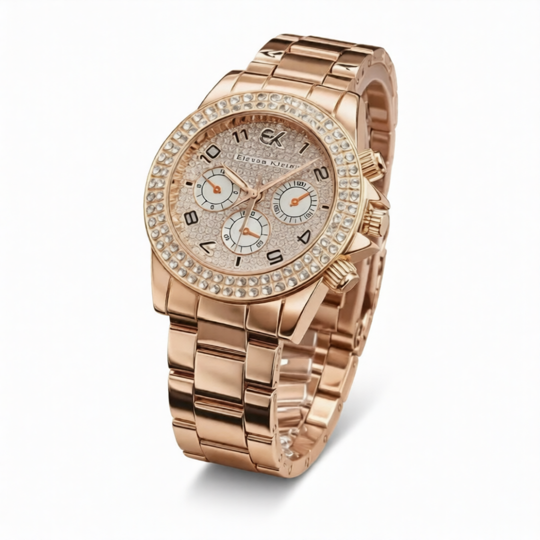 Women's Rose Gold Crystal Watch with Bracelet Strap
