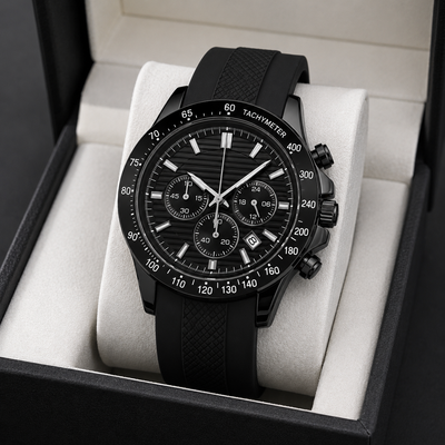 Men's Premium Black Dial Analog Watch with Silicone Strap