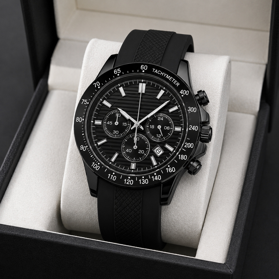 Men's Premium Black Dial Analog Watch with Silicone Strap