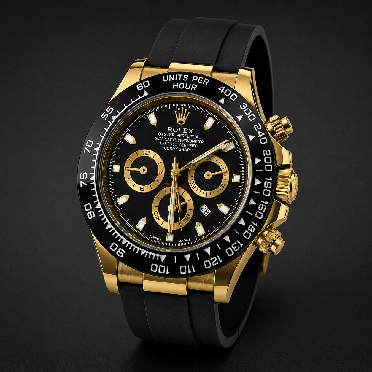 Luxury Gold Black Chronograph Men's Watch with Silicone Strap & Premium Gift Box