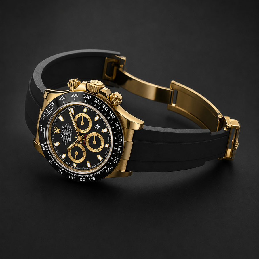 Luxury Gold Black Chronograph Men's Watch with Silicone Strap & Premium Gift Box