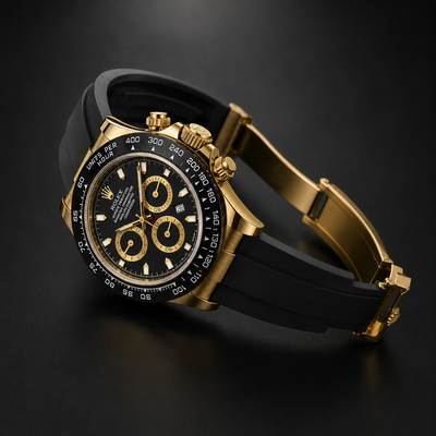 Luxury Gold Black Chronograph Men's Watch with Silicone Strap & Premium Gift Box