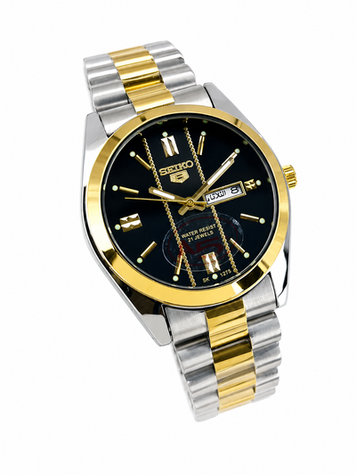 Men's Luxury Gold Black Dial Watch 37mm Stainless Steel