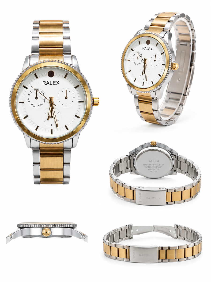 Two-Tone Analog Wristwatch Gold Silver