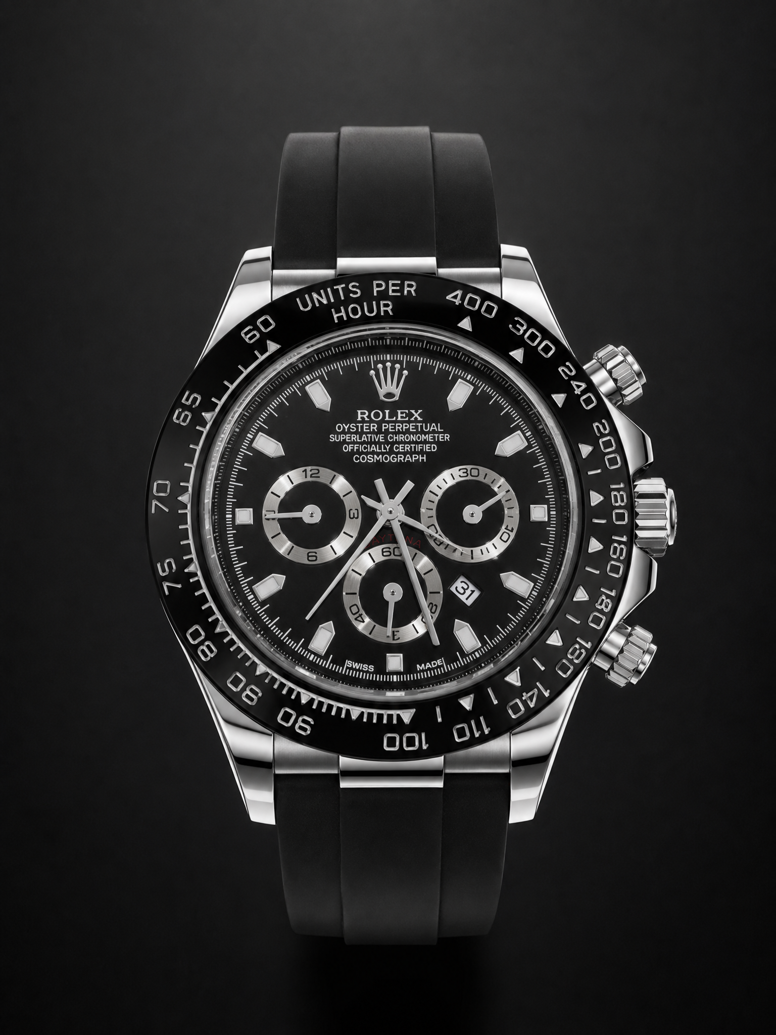 Men's Premium Black Dial Analog Watch with Silicone Strap