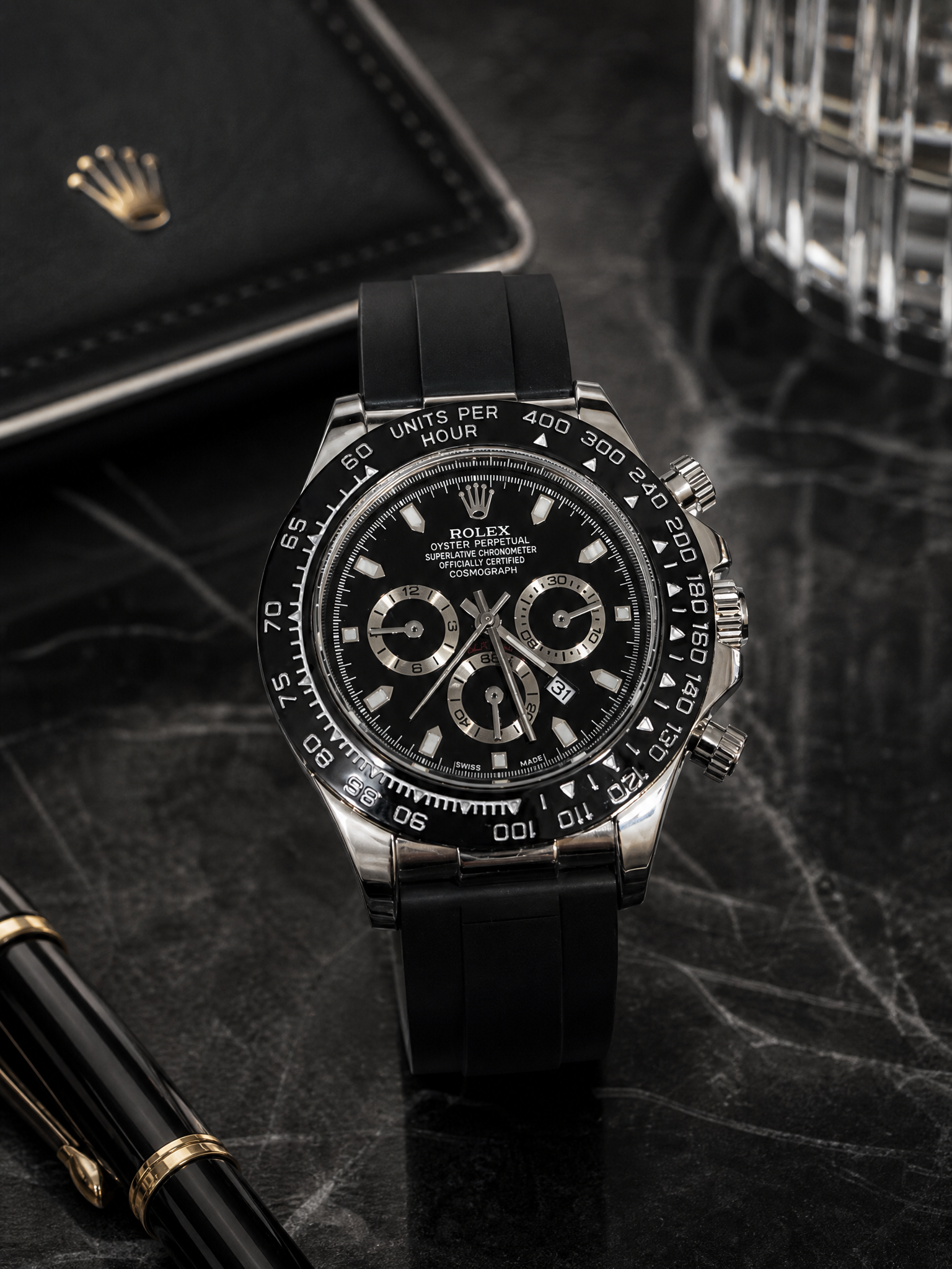 Men's Premium Black Dial Analog Watch with Silicone Strap