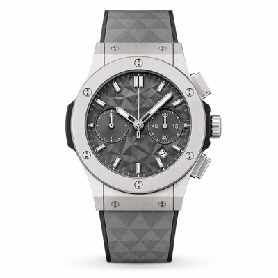 Classic Silver Chronograph Watch – White Textured Dial & Grey Rubber Strap