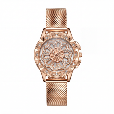 Rose Gold Floral Dial Watch for Women