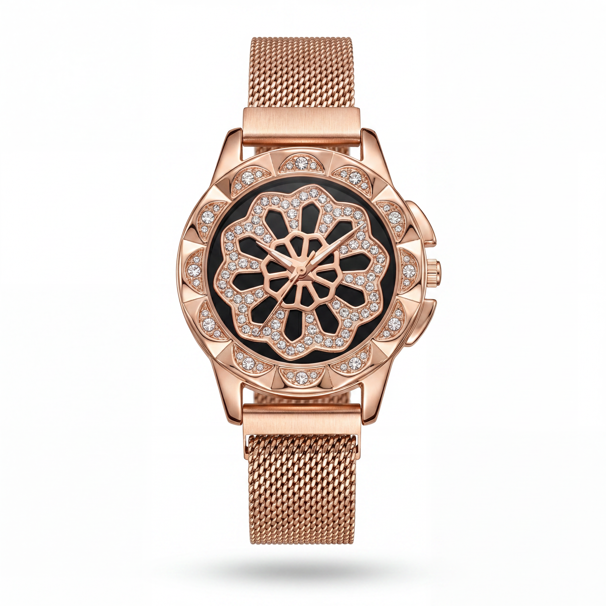 Rose Gold Floral Dial Watch for Women