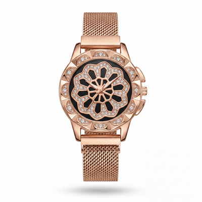 Rose Gold Floral Dial Watch for Women