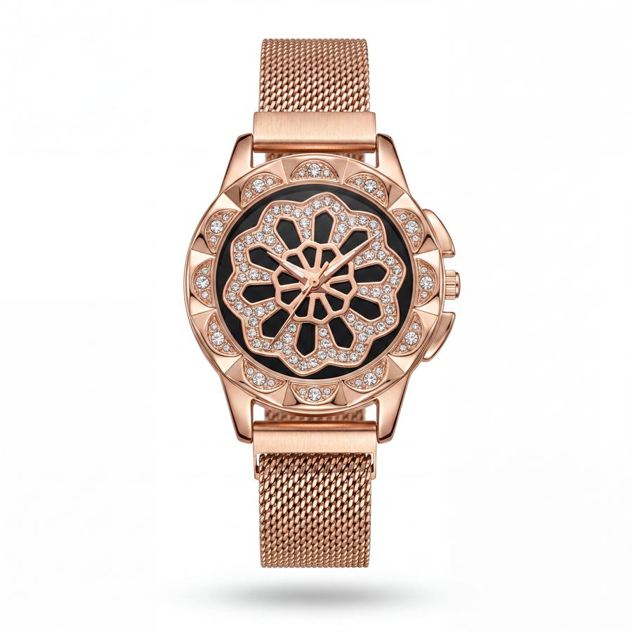 Rose Gold Floral Dial Watch for Women