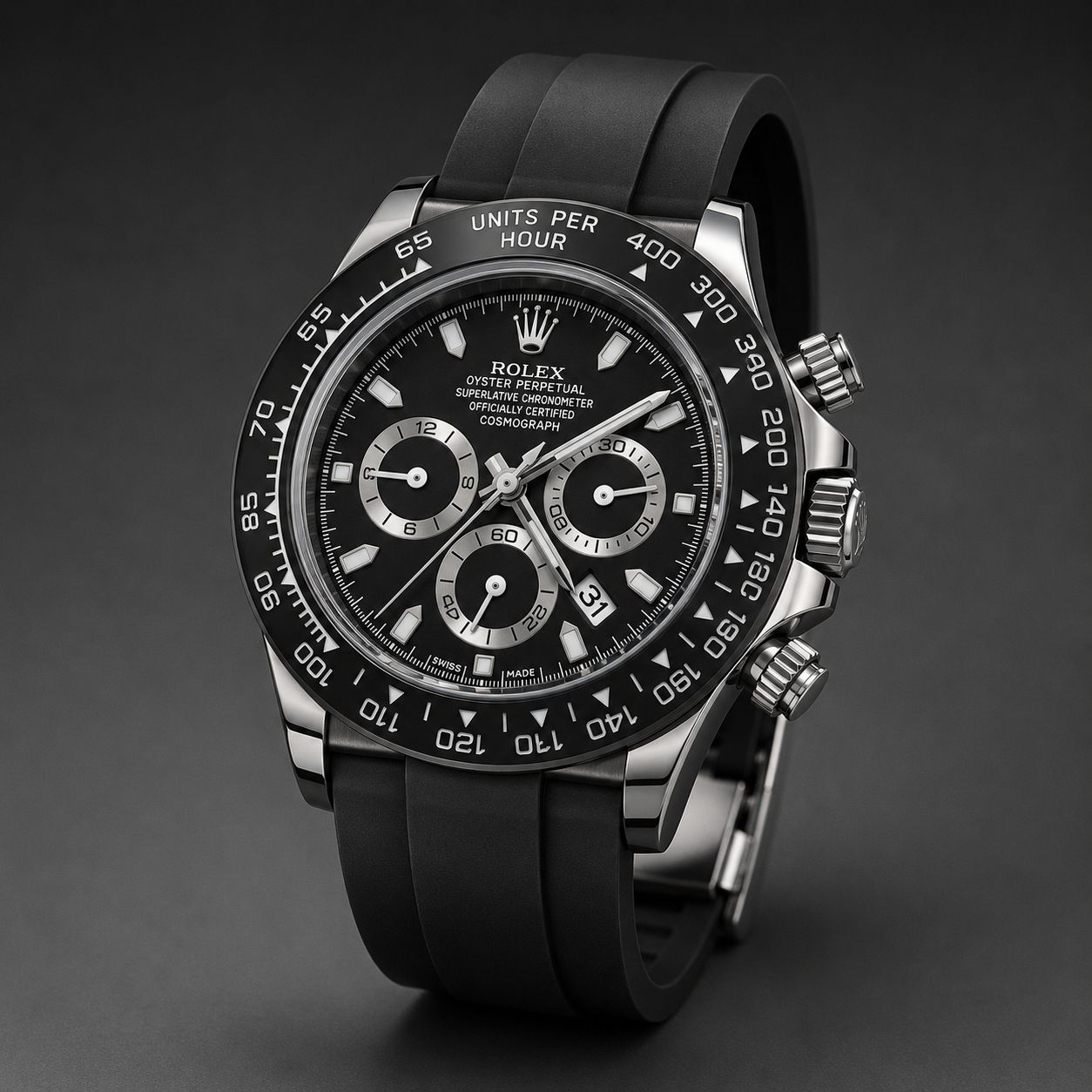 Men's Premium Black Dial Analog Watch with Silicone Strap