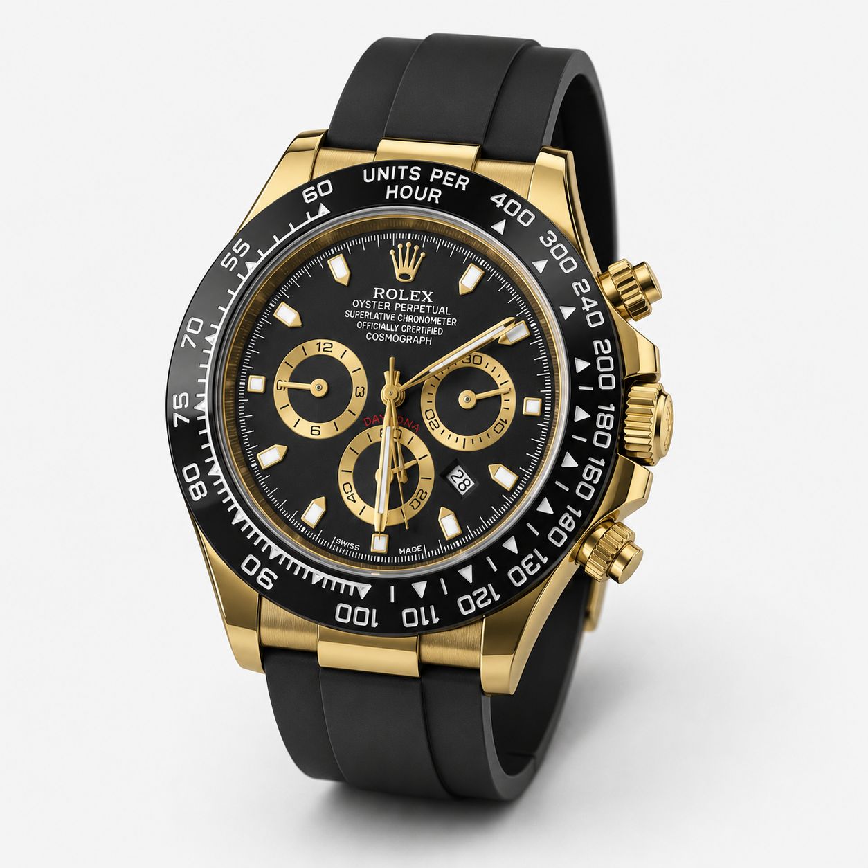 Luxury Gold Black Chronograph Men's Watch with Silicone Strap & Premium Gift Box