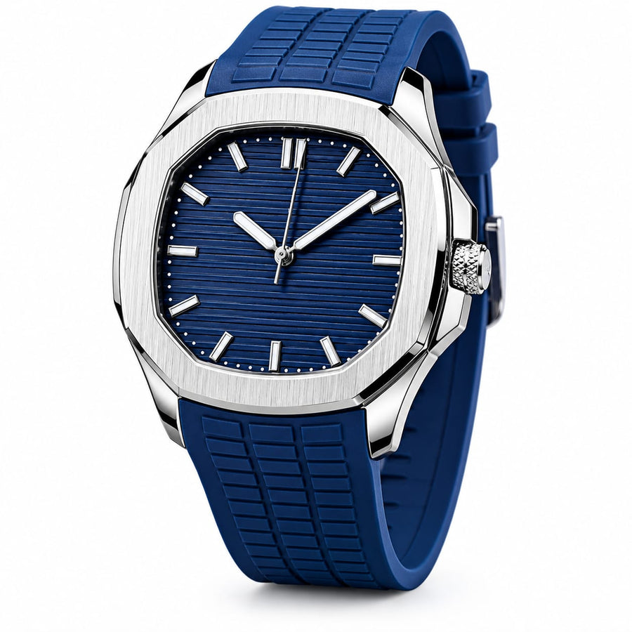 Men's Water Resistant Quartz Watch with Textured Rubber Strap