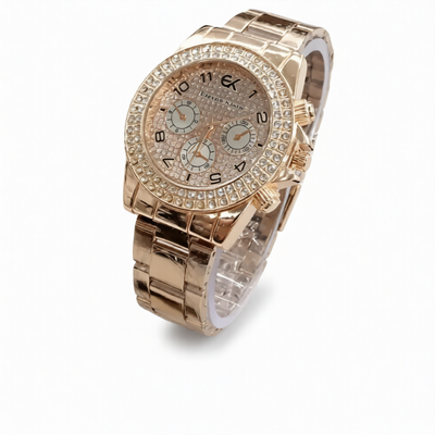 Women's Rose Gold Crystal Watch with Bracelet Strap