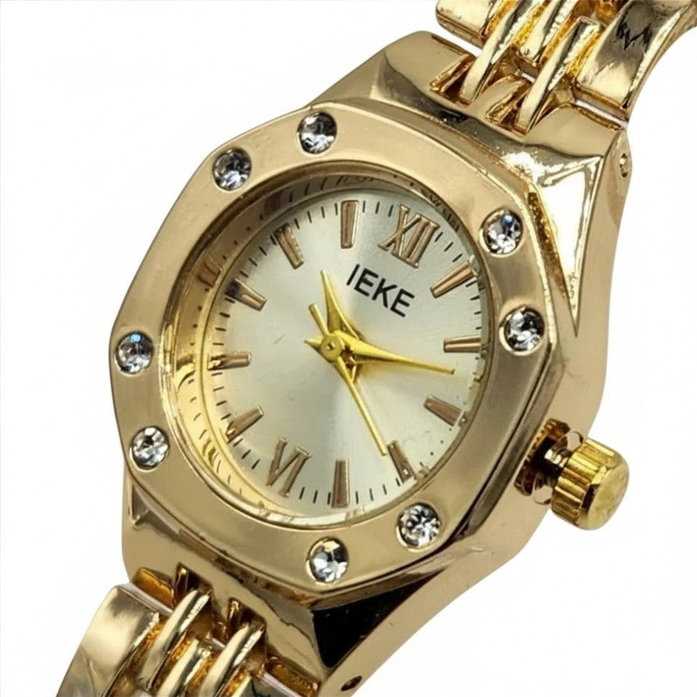 Women's Gold Octagonal Watch with Diamond Accents