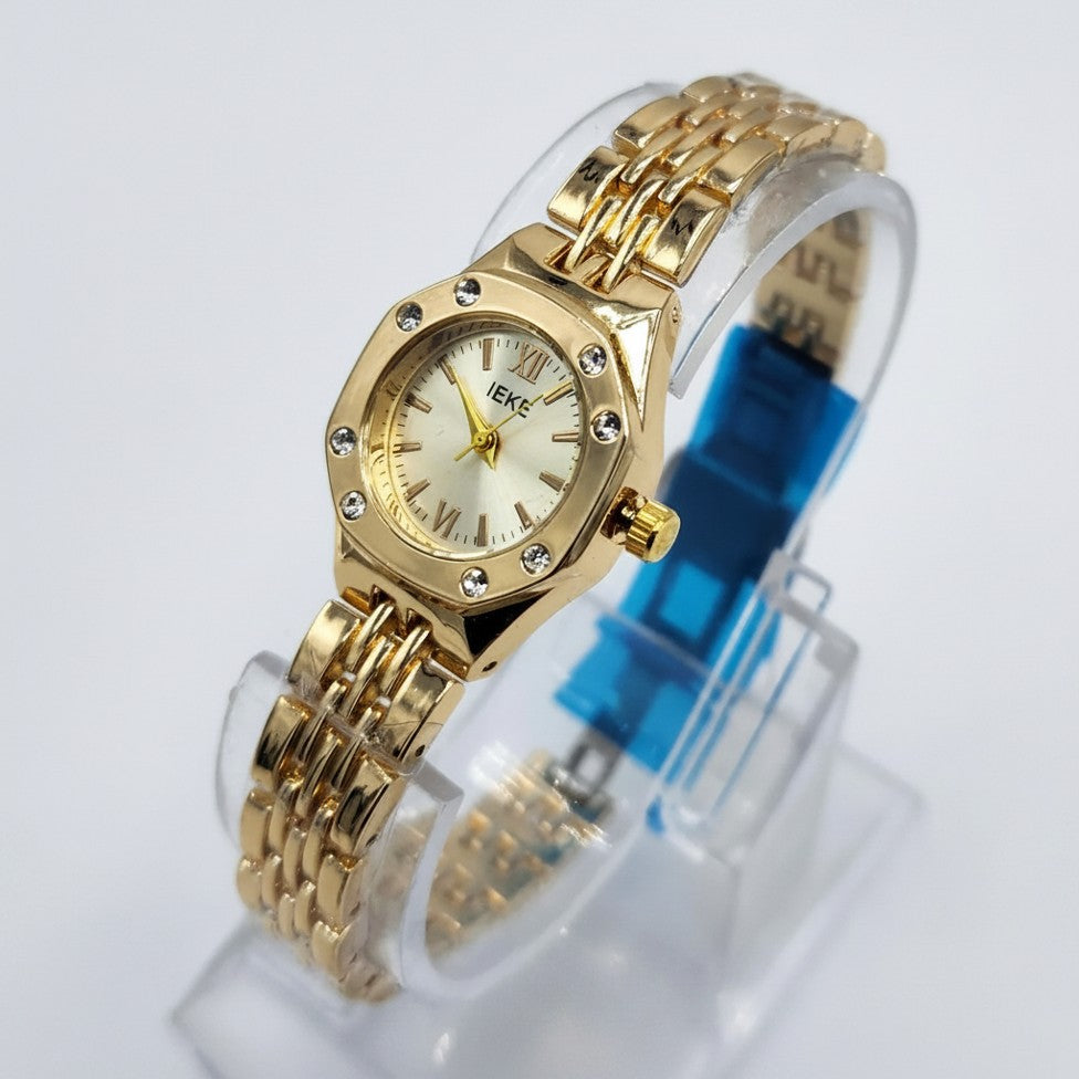 Women's Gold Octagonal Watch with Diamond Accents
