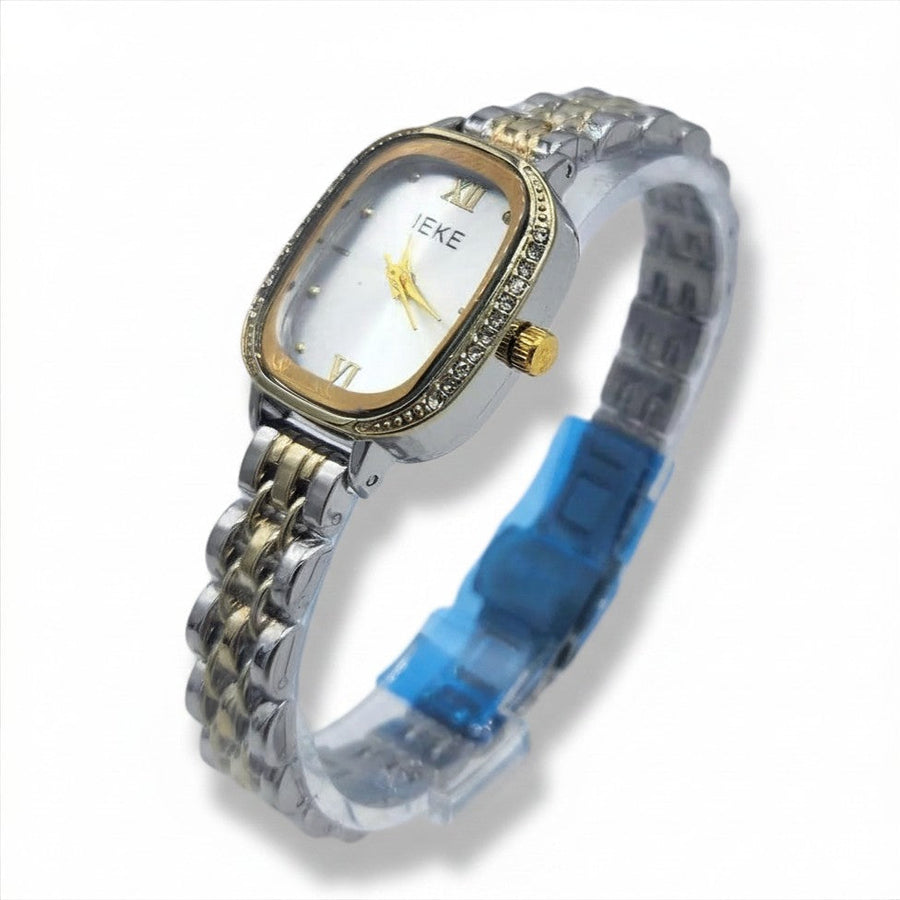 IEKE Women's Stainless Steel Watch Gold Silver Crystal Bezel
