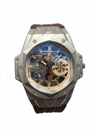 Men's Modern Skeletonized Watch Brown Strap 6mm
